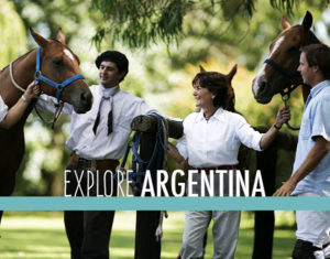 Guests pose with horses in Argentina.
